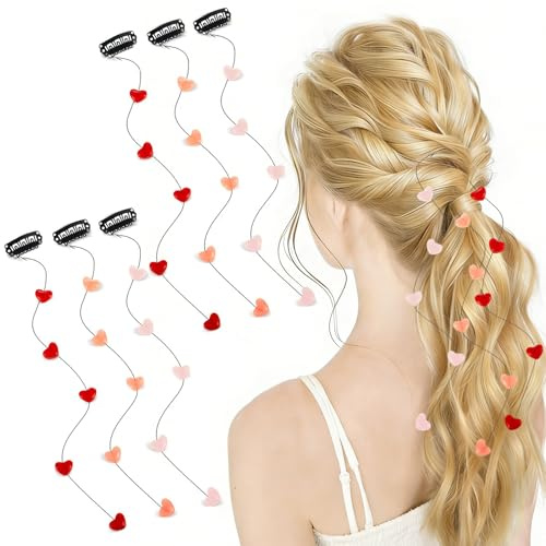 6 Stück Herz Haarspangen für Valentinstag, Herzförmige Haar Accessoires, Haarschmuck mit Ketten, Haarklammer Klein, Hair Clips, Bekleidung Zubehör für Damen Mädchen Valentinstag Hochzeit Geschenk