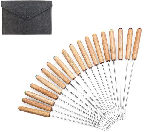 CUEMOON 18 stück Fonduegabeln Edelstahl Set, 24 cm Spieße Fondue Gabel, Käse, Schokolade, Fondue mit Hitzebeständigem Griff