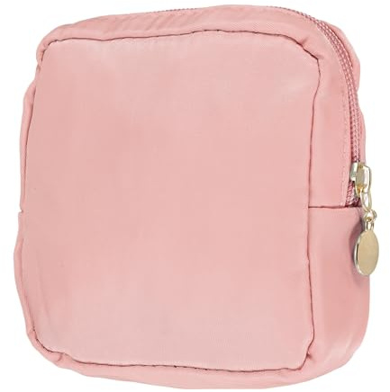 sourcing map Period Bag for Teen Girls Women, Portable Polyester Sanitary Towel Compact Cute Pouch with Zippers, Small Pouch Napkin Storage Pads Holder for Travel, Daily Use, Purse, Pink