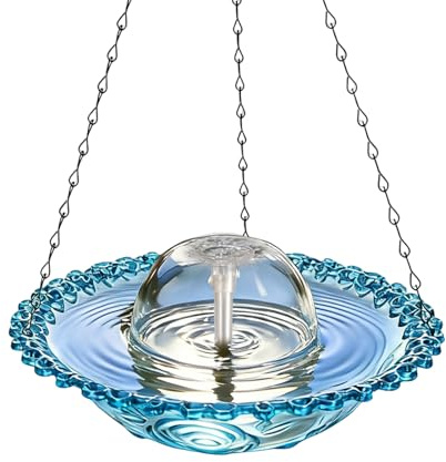 Vasca per uccelli a fontana – Ciotola elettrica trasparente antiruggine | Vasca per uccelli sospesa con pompa a fontana | Decorazione per il bagno degli uccelli all'aperto per cortile, vialetto