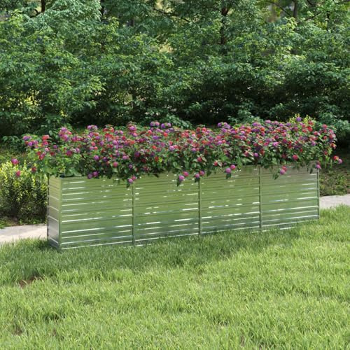 Fioriera rialzata da giardino in acciaio zincato, 320 x 40 x 77 cm, colore argento, per terrazze, balcone, giardino, robusta fioriera con fondo aperto per un buon drenaggio, ideale per verdure e erbe