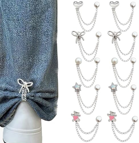 LAKJUOZ 10 Pezzi Spille Fibbia A Spillo Per Vestiti Con Catena,Fibbie Per Le Gambe Dei Pantaloni,Clip Fibbia A Spillo Multifunzione Per Fissare L'Orlo Delle Magliette