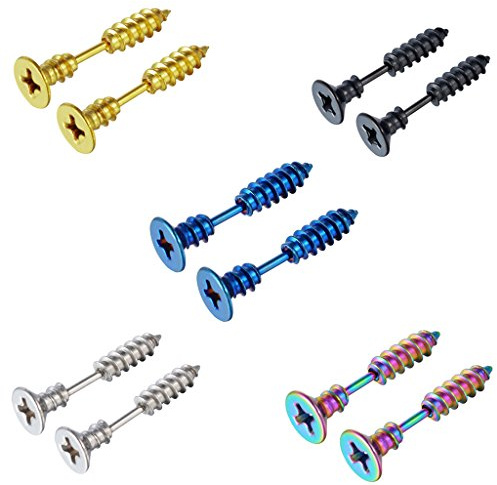 5 coppie di finti piercing per orecchio da 8 mm Tunnel in acciaio inossidabile per uomo e donna Fake plugs stile punk, colore nero Schraube Ohrringe