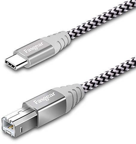 Fasgear Type C to USB B Cable,1 Pack Nylon Braided Printer Cable Scanner Cord with Metal Connector Compatible with HP, Canon, Printers, Midi Keyboard and More (16.5ft, Gray) | Type C to USB B Midi Cable, Nylon Braided, Compatible with Canon, Samsung, Brother, Mac-Book Pro/Air, MIDI Keyboard