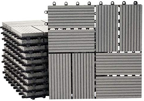 Mendler WPC Bodenfliese Rhone Vierecke - Premium grau | Holzoptik Balkon/Terrasse, 11x je 30x30cm = 1qm