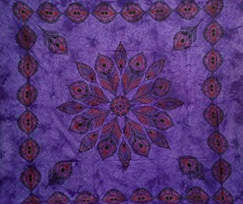 Seamar Telo Copritutto Grande Pavone 100% Cotone Indiano Stampato 210x240 cm (Viola)