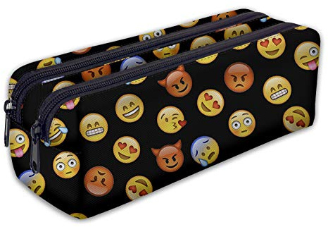 Ferocity Mäppchen Federtasche Schlamperbox Federmäppchen Schüleretui Stiftemappe mit Zwei Reißverschlüssen Emoji Schwarz [107]