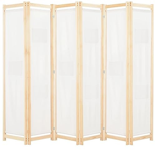 vidaXL Biombo Divisor de 6 Paneles de Tela Decoración Hogar Casa Jardín Bricolaje Salón Comedor Ambientes Habitaciones Separador 240x170x4 cm Crema