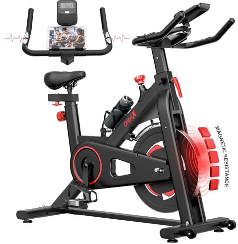 Dripex Upright Exercise Bikes (Indoor Studio Cycles) - 2022 Version-Studio Quality with Heart Rate Monitor, Large Bidirectional Flywheel, Belt Drive, Infinite Resistance, LCD Displays, Hand Pulse