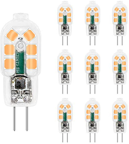 Akynite G4 12V LED Light Bulbs 2W Warm White 3000K, not dimmable, Replacement for Bipin Halogen Bulb G4 10W-20W, 200LM, AC DC 12V Bi Pin Capsule LED for Cooker Hood/Chandelier, 10-Pack