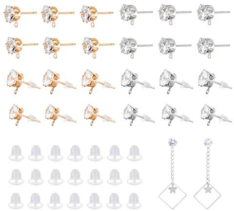 PandaHall Zirkonia Ohrringe Pfosten Mit Schleife Golden Platin Eisen Strass Ohrringe Ohrstecker Mit 100 Stück Ohrring Rücken Für DIY Ohrring Schmuckherstellung