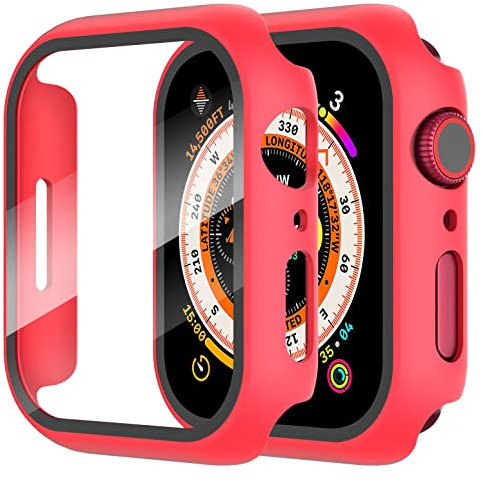 Diruite 2-Stück Hülle für Apple Watch SE 3/2/1 /Series 6 5 4 40mm Hartglas Schutzhülle Hard PC Ultradünne Glas Schutz Case Rundum Displayschutz Rot,40mm