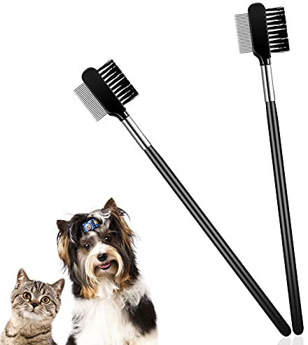 2 Stücke Tränenfleck Entfernung Kamm Hunde Augen Pflegekamm Doppelseitiger Hunde Augen Kamm zum Entfernen von Krusten und Schleim