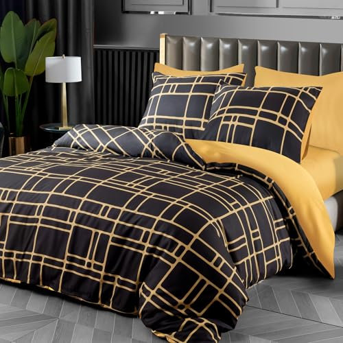 Pamposh - Conjuntos de Tapa de edredones Desde el Juego de Cama de Microfibra de Doble Cepillado 3 PCS con Cierre de Cremallera, Anti alérgico, Ultra Suave, Lujo Microfibre Negro