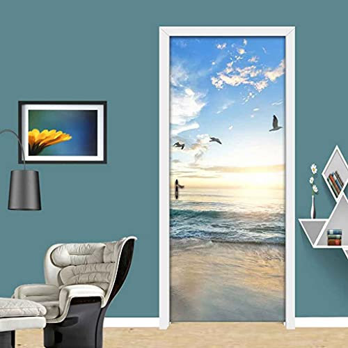 CUUDBP 3D Türaufkleber Selbstklebendes Türposter - Strand Sonnenuntergang Landschaft Muster 77X200Cm- Fototapete Türfolie Poster Tapete - Pvc Abnehmbar Türposter Türtapete Wandbild Für Wohnzimmer Büro