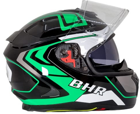 BHR Casco Integrale Moto con Doppia Visiera 813 RACE | Casco Moto Integrale Omologato ECE con Visiera Parasole | Casco Moto Uomo/Donna | GREEN LINE | XL