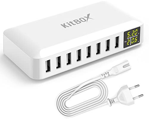Caricatore USB Multiplo Caricabatterie Universale Presa USB con Display 5V/2.4A Alimentatore Adattatore Stazione Ricarica Multipla per iPhone 16/15 Pro Max /14 Plus/12/Samsung galaxy/xiaomi/ecc