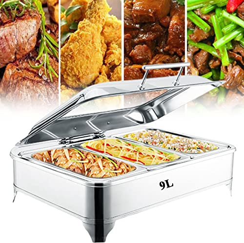 Scaldavivande Elettrico Professionale, Contenitore Scalda Cibo, Chafer Buffet Scalda Vivande Server in Acciaio Inox per Feste Buffet Colazione Ristorante, Mantiene Caldo il Cibo(Color:1/3 PAN,Size:9L)