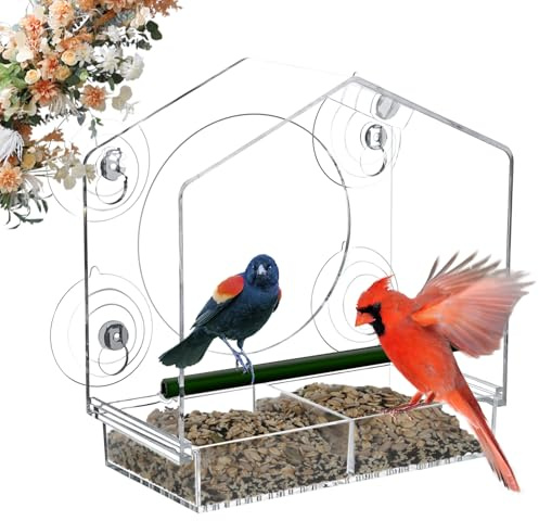 Jarkyfine Fenster Futterhaus für Vögel, Vogelhaus Fensterscheibe | Transparenter Fenster-Vogelfutterspender mit starken Saugnäpfen, einfache Montage, Ausziehbare Ablage