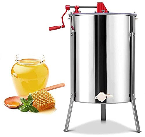 MNSSRN Handkurbel Honigzentrifuge, Edelstahlschale aus Honigextraktor, 4 Frame Honigspinner für Wachs, Öldehydration, Handsaft