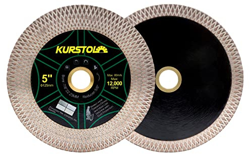KURSTOL Diamant Trennscheibe 125mm - 2 Stück Diamant Schleifscheibe Fliesen | Bohrung 22,23/15,875 mm zum Schneiden und Schleifen von Keramikfliesen, Porzellan, Granit, Marmor