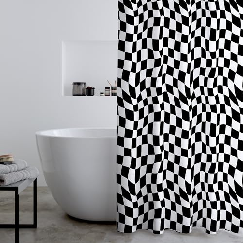 Catherine Lansfield Tenda da doccia a scacchiera, 180 x 180 cm, colore: nero/bianco