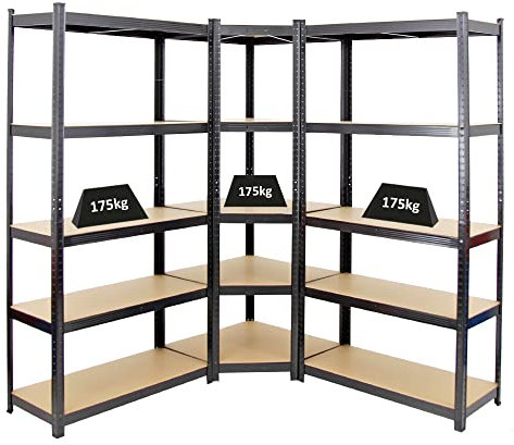 PROREGAL Mega Deal Eckregal Ragnar 1x: 180x70x40cm | 2X: 180x90x40cm Schwarz Fachlast 175kg, Kellerregal, Steckregal, Garagenregal, Lagerregal