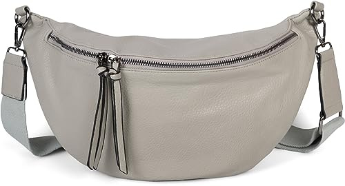 styleBREAKER Damen Halbmond Crossbody Tasche Groß | 37x17x10 cm Hauptfach mit 2-Wege-Reißverschluss, Steck- & Zipperfach innen, Rückfach, 71-128 cm gewebter Riemen, Kunstleder.