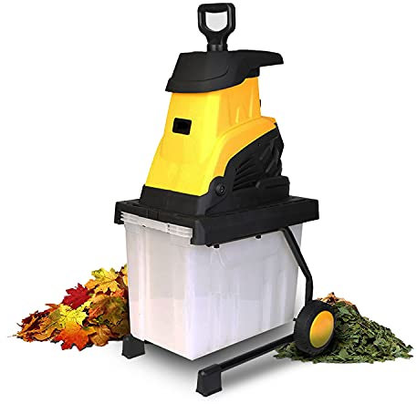 2500W Electric Wood Chipper, 1.7-Inch Cutting Diameter Electric Silent Wood Chipper/Shredder, 45L Collection Bag, Yellow,10M power line