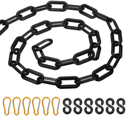 PATIKIL Barrera de Cadena de Plástico de 8 Metros con 6 Ganchos En S y 6 Clips para Control de Multitudes En Entradas Ascensores Estacionamientos Color Negro