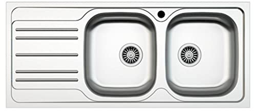 Fregadero encastrable de acero inoxidable de 116x50 cm con dos cubetas y escurridor izquierdo - MP1162SX