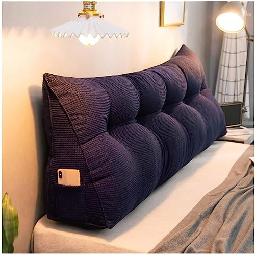 PRUJOY Großes Lesekissen zur Unterstützung des Rückens, extra weiches Bettkeilkissen, dreieckiges Nachttischkissen, mit Seitentasche und abnehmbarem Bezug (Treasure Blue 120cm)