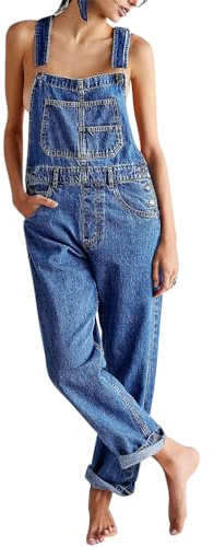 ORANDESIGNE Salopette Casual Stretch Denim Donna Jeans Tuta con Tasche Ragazza Sciolto Overall Lunga Dungarees Casual Pantaloni Bavaglino Jumpsuit Moda Hippie Cinturino