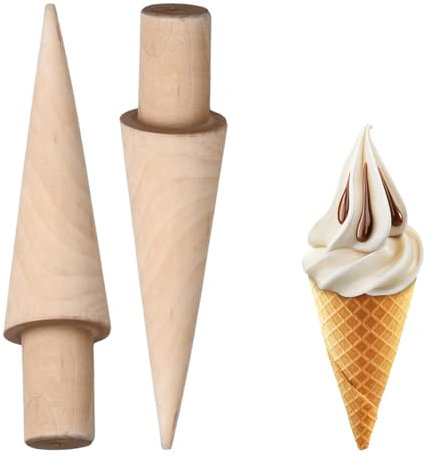 2 Piezas Moldes de Madera para Cono de Helado, Molde de Crema de Pastelería Rollo, Molde de Cono de Madera, waffle de Conos de Helado Molde, Waffle de Conos de Helado Molde para Hacer Gofres y Helado