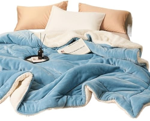 Blanket Doppelschichtige, verdickte Plüschdecke, Plüsch-Fleece-Plaids for Bett, Sofa, warme Überwurfdecken Sofadecke (Color : Blue, Größe : 180x200cm)