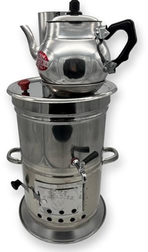 Premium Edelstahl Samowar Semaver Traditionell & Modern: Holz/Holzkohle-Betrieben rostfrei mit Eleganter Aluminium Teekanne – Luxuriöses Teegenuss-Erlebnis für Wahre Kenner (7 Liter)