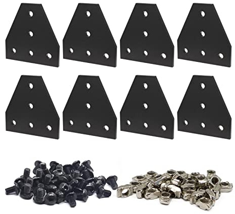 8 Pezzi Profilo Angolare in Alluminio a T con Piastra di Collegamento Esterna a 5 Fori, 40 Dadi M5, 40 Viti M5, 1 Chiave M3, Profilo 2020