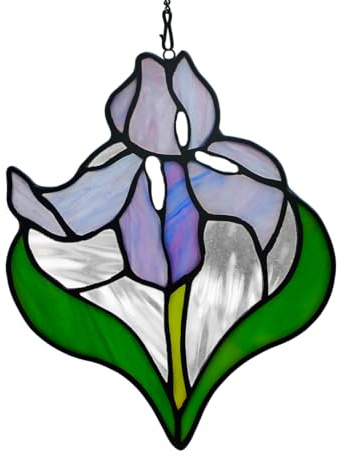 HAOSUM Iris Flower Buntglas-Fensterbehang, Iris-Blume, Geschenke für Frauen, künstliche Blumen, Buntglas-Sonnenfänger für Fenster, für Mama