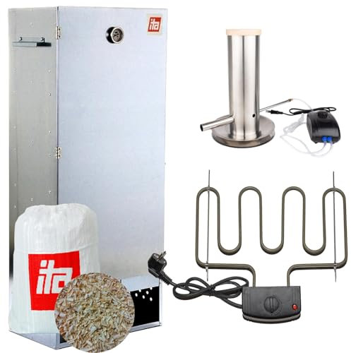ITA Forno elettrico per affumicatura 7003 – Set affumicatore con riscaldamento, generatore di fumo – XL con termometro – acciaio legato – qualità EU direttamente dal produttore – 111 cm con 4 piani