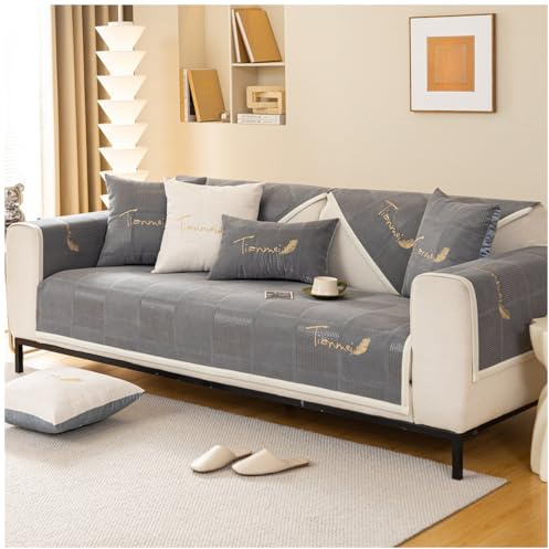 NUODWELL Weicher Chenille-Sofabezug für 1-, 2-, 3-, 4-Sitzer, rutschfeste Couchbezüge, Ecksofa-Schonbezug, Dicke Sofakissen, Möbelschutz (Dunkelgrau, 90 x 210 cm)