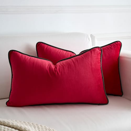 LIGICKY 2er Set Luxus Dekorative Kissenbezug Samt Weich Zierkissenbezüge Einfacher Rechteckiges Lendenkissen Kissenbezüge Deko Sofakissen für Wohnzimmer Couch Schlafzimmer Auto, Rot 30 x 50 cm
