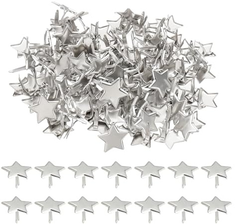 PATIKIL 200 Stück Brads Papierbefestiger Silberton 0,6x0,4 | Mini-Metallstern-Pastellbrads, Rundkopf-Befestigungssplinte, Für Kunsthandwerk Scrapbooking DIY-Zubehör