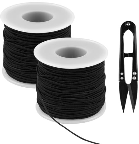 1 mm x 100 m Gummiband für Armbänder,2 Rollen hutgummi,Schwarz | Gummischnur, Gummikordel,Elastische Perlenschnur für DIY Schmuckherstellung