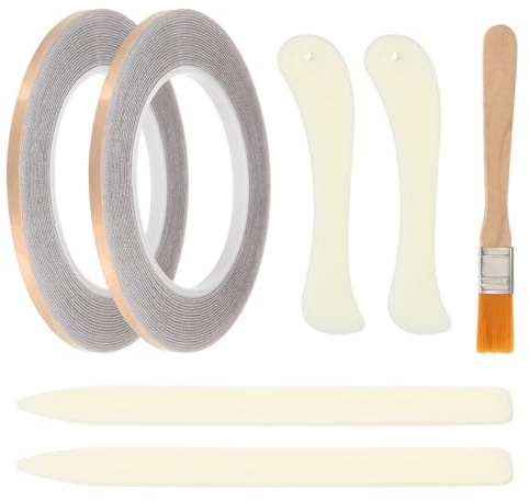 PATIKIL 2 Rouleaux 36 Yard 2/9 Inch Ruban De Cuivre Ruban Adhésif Cuivre | Dos Noir Avec Outil De Vitrail Conducteur Unicouche Avec Racloir Et Pinceau Pour Outils De Vitrail Bricolage