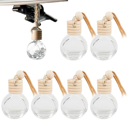 6 Pezzi 10ml Bottiglia Deodoranti per Auto Vuota, Auto Deodorante Bottiglia di Profumo Vuota, Appeso Aromaterapia Diffusore, Bottiglia Ciondolo Olio Aromaterapia, Trasparente Ciondolo Profumo(Oblato)