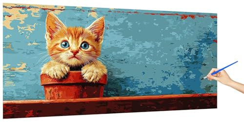 Malen Nach Zahlen Erwachsene Katze, Malen Nach Zahlen NiedlichKinder Kleines Format, DIY Paint by Numbers Kreativ Set AnfäNger Inklusive Pinsel und Acrylfarben Ohne Rahmen Deko Geschenk 100x50cm W-2