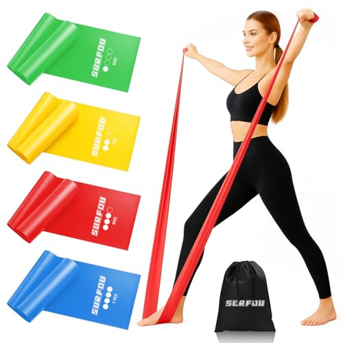 SURFOU Élastique Musculation avec 4 Niveaux de Tension, Bande de Résistance Skin-Friendly, Sac de Transport Inclus, Idéal pour Gym ou Domicile, Sport, Pilates et Yoga
