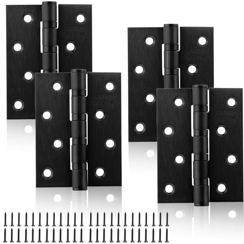 4 PCS Matt Black Ball Bearing Hinges, Heavy Duty External Hinge with Screws Steel Wood Internal Cupboard Door Hinges for Home Furniture