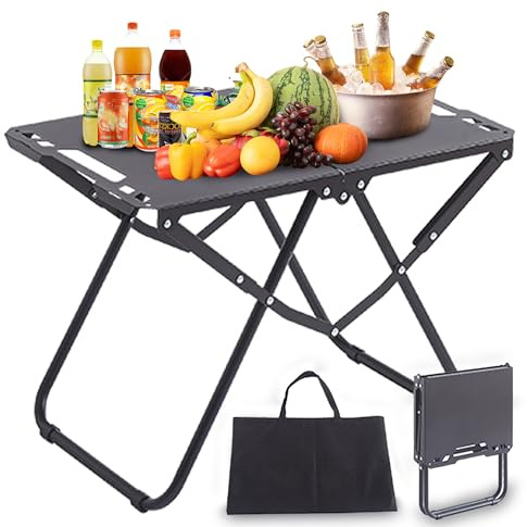 WMBOOX Portable Camping Table, Metal Tactical Foldable Table with Storage Bag, Durable Carbon Steel Outdoor Picnic Table, Perfect for Fishing, Hiking and BBQ