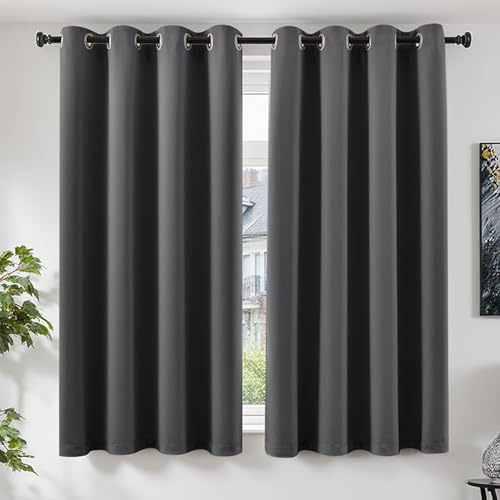 TOPICK Gardiner med öljetter vardagsrum gardiner ogenomskinliga mörkläggningsgardiner 175 x 140 cm, set om 2, mörkläggningsgardiner, fönsterdekoration, övergardiner, sovrum, öljettgardiner, mörkgrå